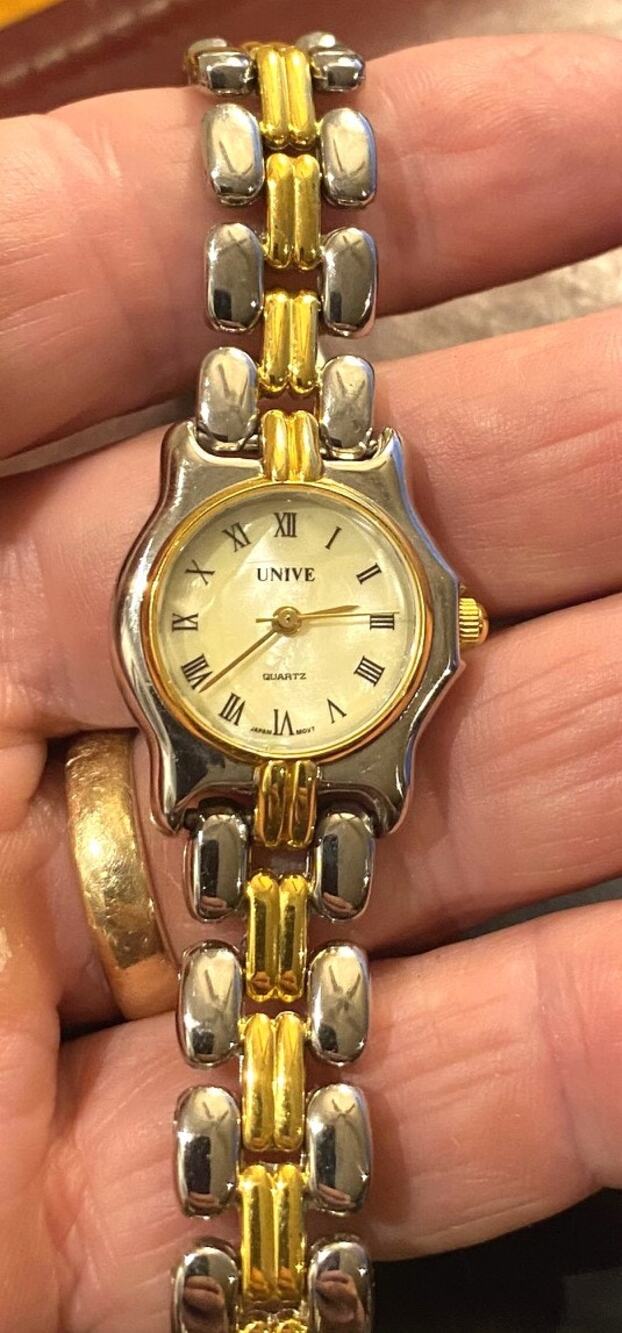Women's 25mm Two Tone Unive Watch, MOP Face, Roman Numeral Dial